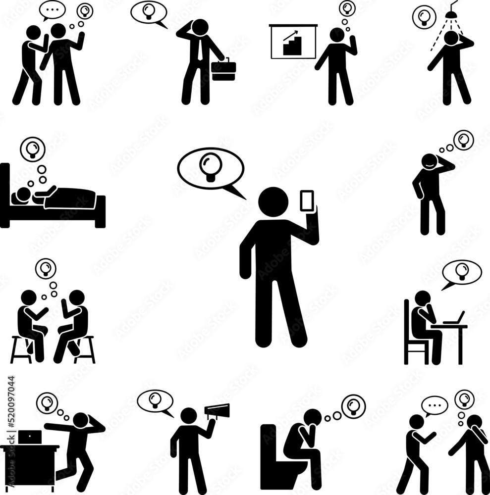 Poster Man with phone have an idea icon in a collection with other items