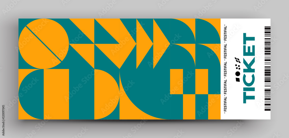 Wall mural ticket vector template layout with abstract pattern design graphics made with simple shapes and form