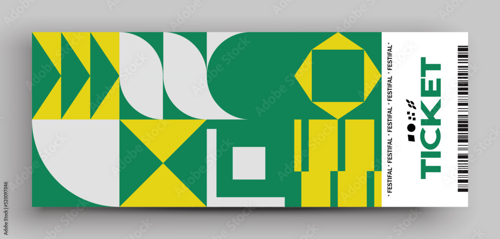 Wall mural ticket vector template layout with abstract pattern design graphics made with simple shapes and form
