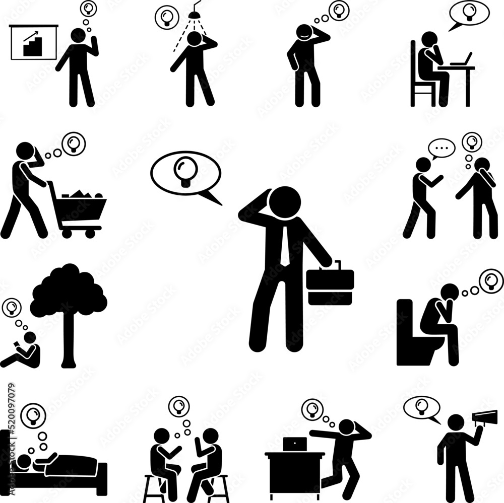 Poster businessman with idea icon in a collection with other items