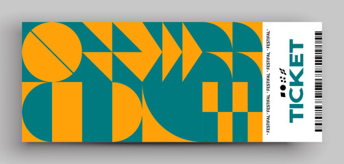 Ticket vector template layout with abstract pattern design graphics made with simple shapes and forms.  Useful for creating invitations, banners, posters, flyers, prints, labels, tickets.