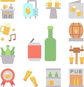 Beer can, beer bottle icon in a collection with other items