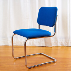 Hero View of Vintage Royal Blue Cesca Chrome Cantilever Chairs Made in Italy Upholstery by Knoll...
