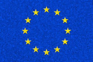 European Flag on styrofoam texture. Flag of Europe painted on the surface of plastic foam