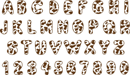 Brown Cow Print Alphabet Letters and Numbers Graphic Set