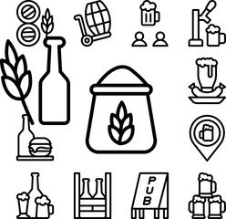 Spike sack, beer icon in a collection with other items