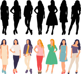 women in flat style, silhouette isolated, vector