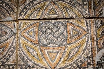 Ancient roman pavement mosaic from the portuguese archaeological place of Villa Cardillium located...