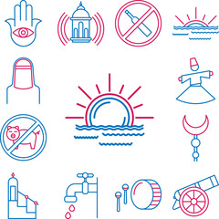 Islam, Ramadan sunrise 2 colored line icon in a collection with other items
