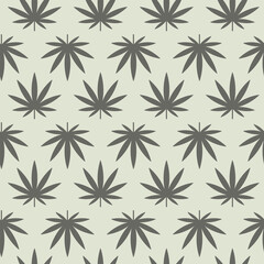 Cannabis print. Trendy pattern with leaves. Contour vector detail illustration.