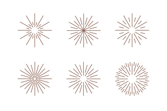 Fireworks Icons. Set Of 6 Geometric Shape. Modern Linear Design Print.  Modern Abstract Linear Compositions And Graphic Design Elements.