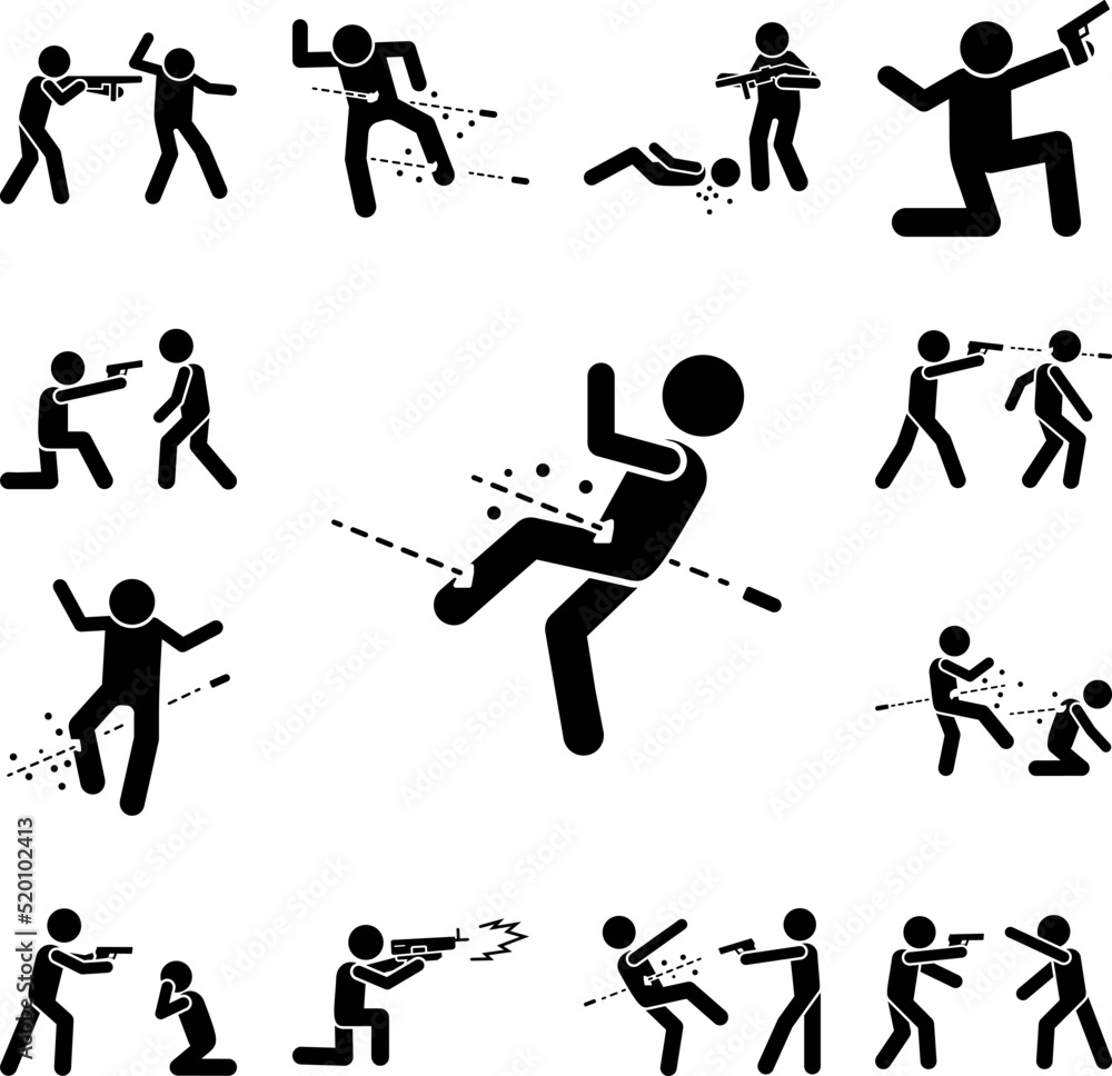 Poster murder bullet man icon in a collection with other items