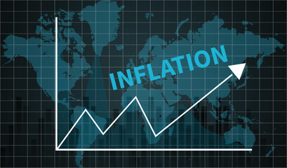 Inflation background worldwide. Graph showing increase in inflation Worldwide background concept, The word core values and stocks, and shares against, Data analyzing in foreign market