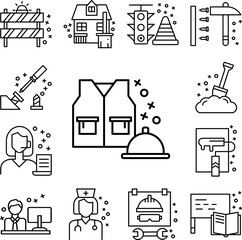 Vest helmet work icon in a collection with other items