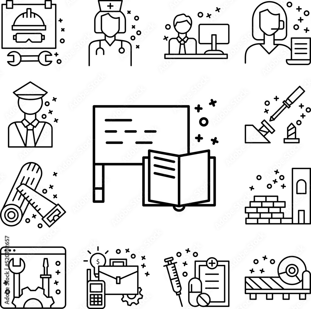 Poster blackboard book learning icon in a collection with other items