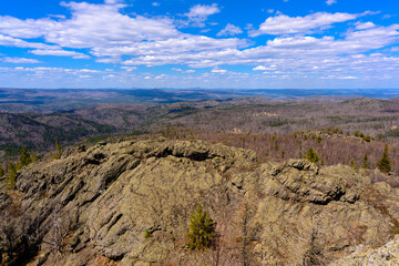 Fototapeta na wymiar South Ural Mountains with a unique landscape, vegetation and diversity of nature in spring.