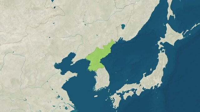 Zoom in to the map of North Korea with text, textless, and with flag