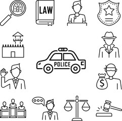 Police car icon in a collection with other items