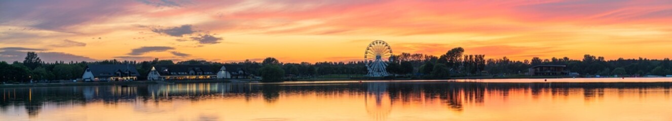 Willen Lake South Bay at sunset in Milton Keynes. England