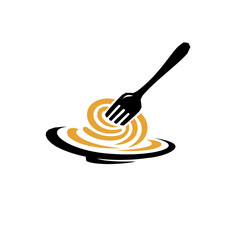 Italian pasta with fork silhouette.