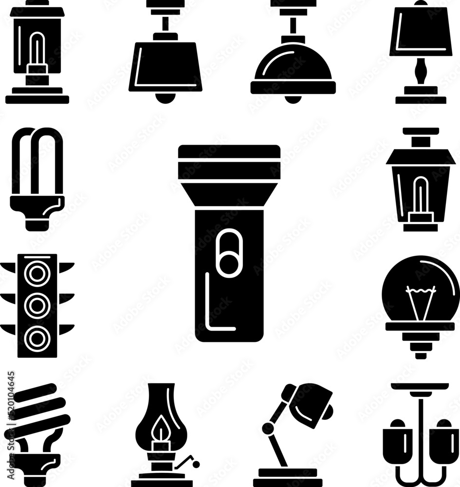 Poster light, flashlight icon in a collection with other items