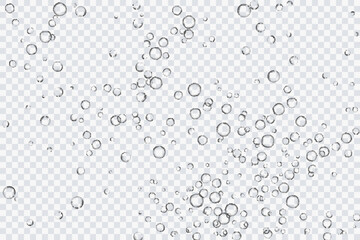 Air bubbles, oxygen, champagne crystal clear, isolated on a transparent background of modern design. Vector illustration of EPS 10.