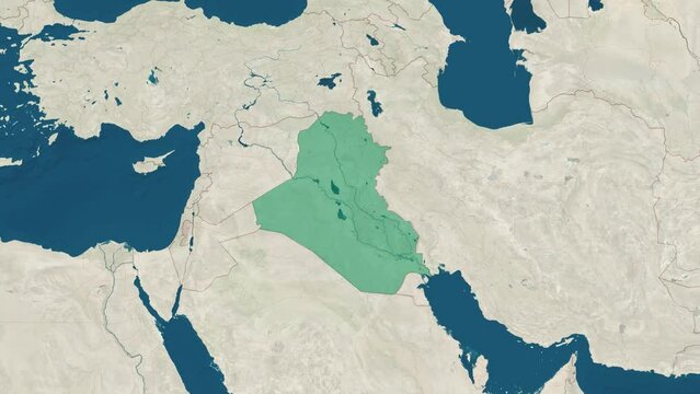 Zoom in to the map of Iraq with text, textless, and with flag