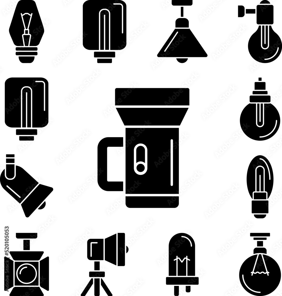 Poster light, flashlight icon in a collection with other items