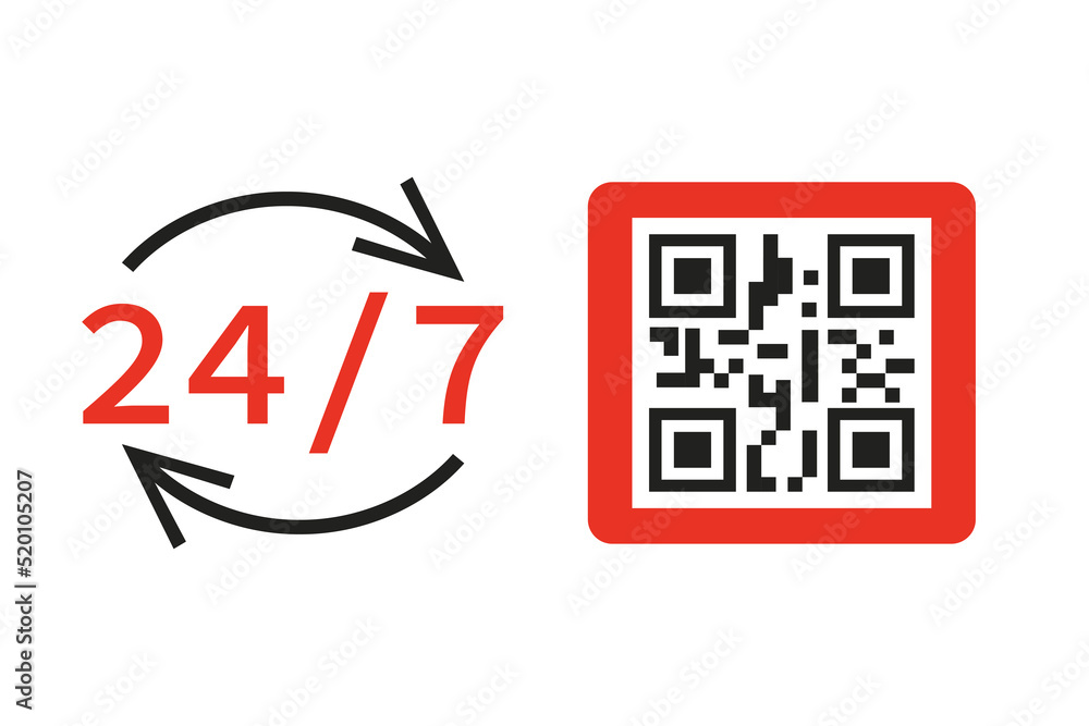 Poster the qr code works around the clock. vector illustration