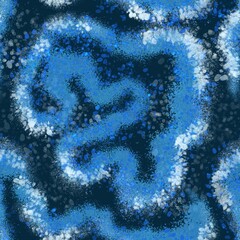 Seamless abstract fluid pattern with stains and shapes and bubbles on a blue background 