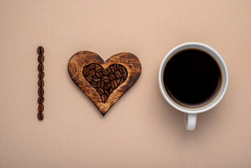 Blank photography of coffee beans, cup,  wooden heart