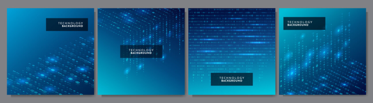 Vector illustration. Binary code dark background. Software programming concept. Glowing numbers and dots. Digital data. Technological style. Design elements for social media template, web banner
