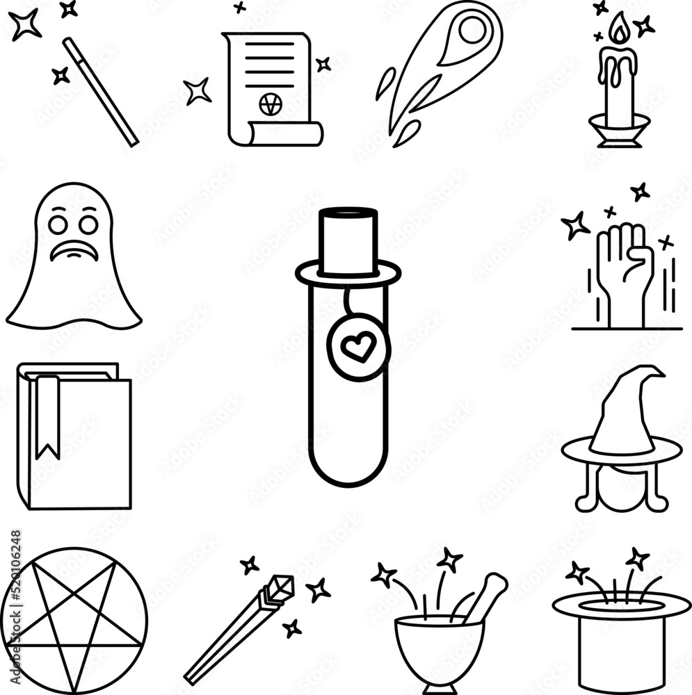 Poster elixir, magic icon in a collection with other items