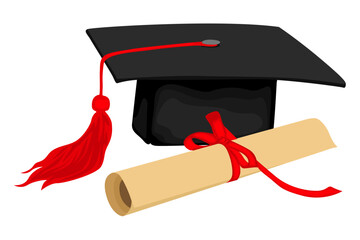 graduation gown cap and graduation certificate roll