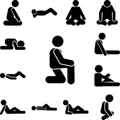 Man, posture, squat icon in a collection with other items