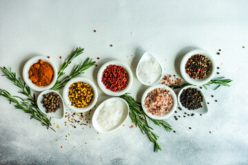 Spices in the bowls as a cooking frame