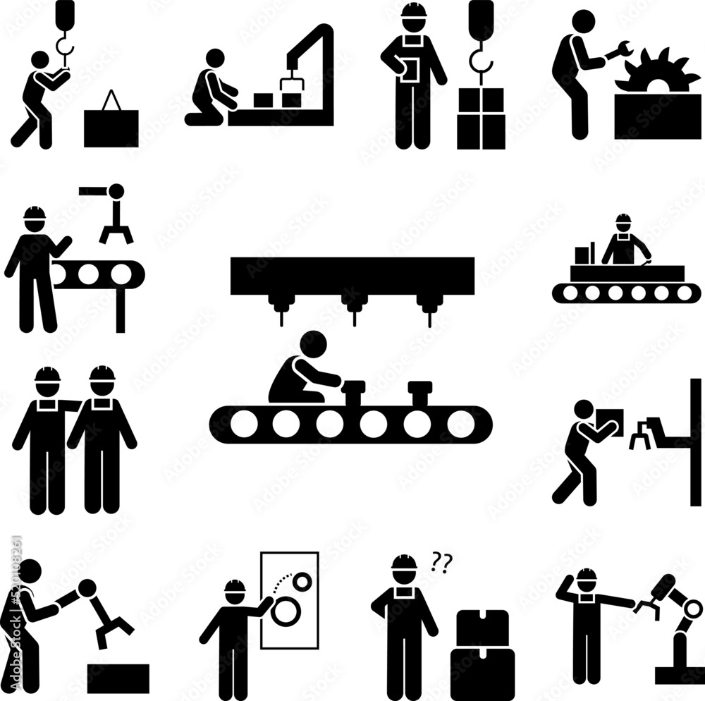 Poster assembly, automation, robot, manufacturing icon in a collection with other items