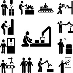 Hook, assembly, production, manufacturing icon in a collection with other items