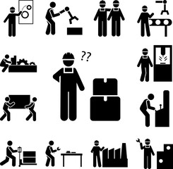 Job, person, boxes, production, worker icon in a collection with other items