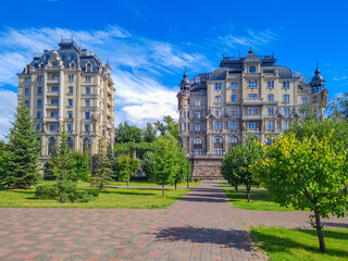 Kazan street view with residential houses near the embankment of Kazan