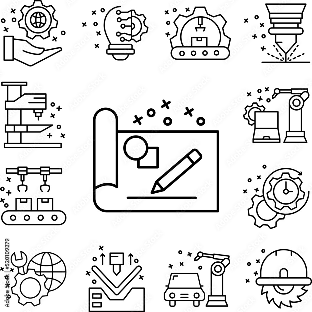 Poster blueprint document pen icon in a collection with other items
