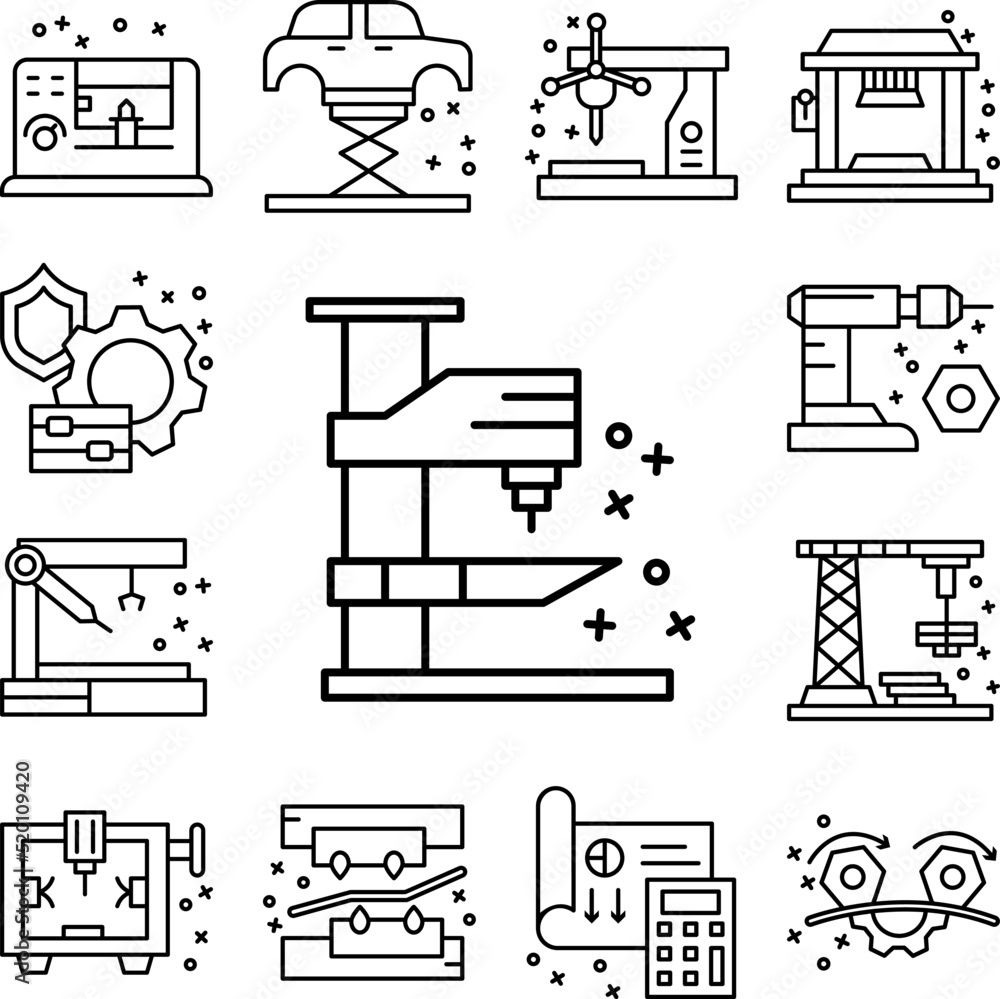 Poster drill machine icon in a collection with other items