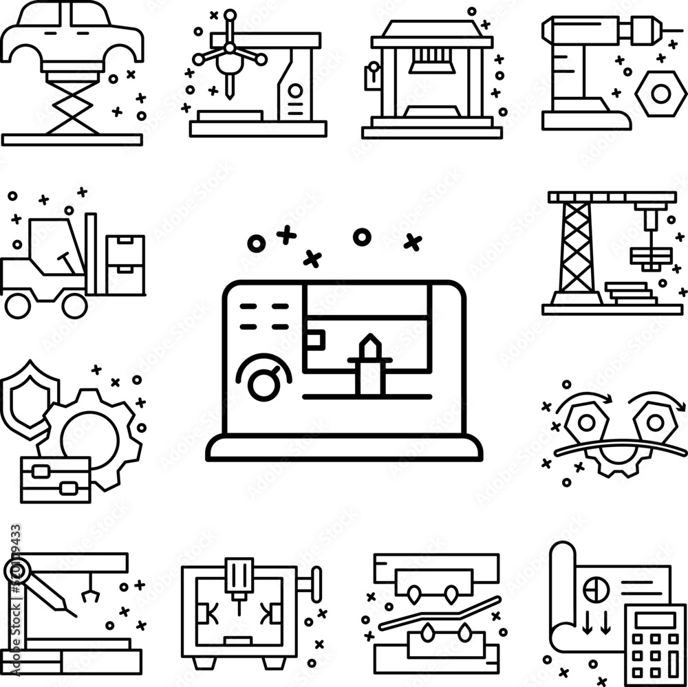 Poster Milling machine icon in a collection with other items