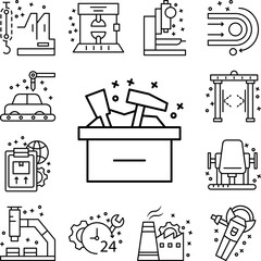 Hammer box industry icon in a collection with other items