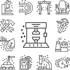 Press industrial machine icon in a collection with other items
