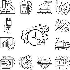 Time gear manufacture icon in a collection with other items