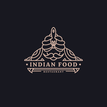 Indian Food restaurant monoline style classic vintage logo design illustration