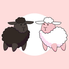 set of funny cartoon sheep and lamb
