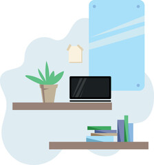 vector illustration of office desk with laptop