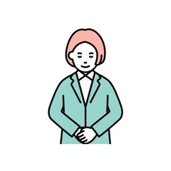 ビジネス_人物_女性_スーツ_上半身_お辞儀_手を前に組む